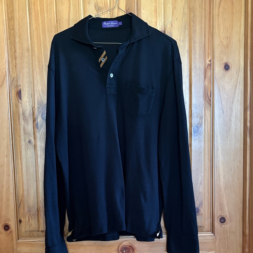 RL Purple Label Men's Black Long Sleeve Shirt with Gold Accents